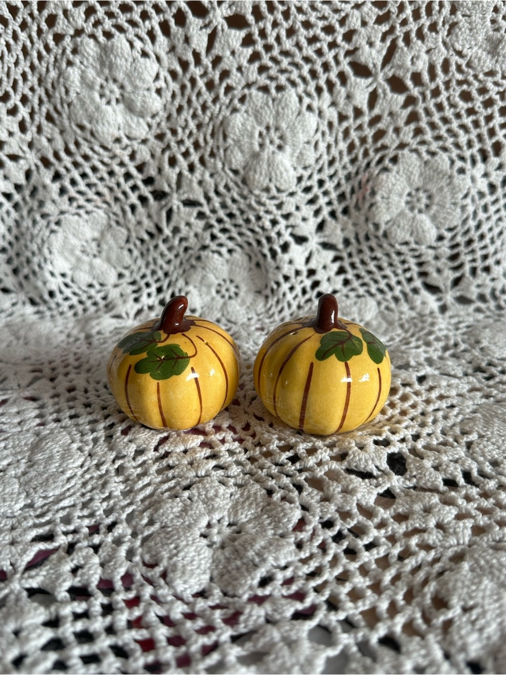 Vintage Yellow Ceramic Pumpkin Salt & Pepper Shakers - Decorative Fall Accent